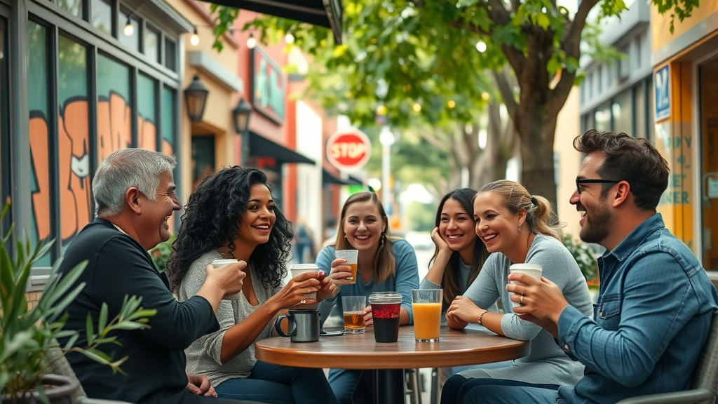Downtown Langley City, British Columbia, café scene, group of friends, murals, public art, tourist attractions