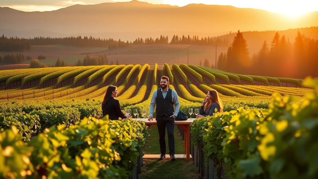 Langley BC wine tour, Fraser Valley vineyard, sommelier, country club experience, scenic landscape, sunset